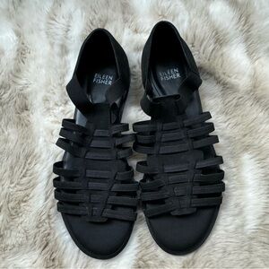 NWOT Eileen Fisher Rato Black Nubuck Sandal, Size 7